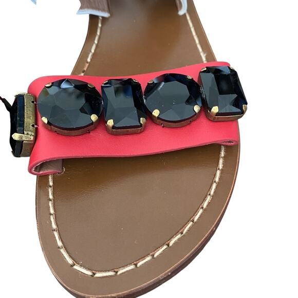 Marni Jeweled Leather Flat Sandals size 39 Black White Red US Size 9 - Picture 3 of 9